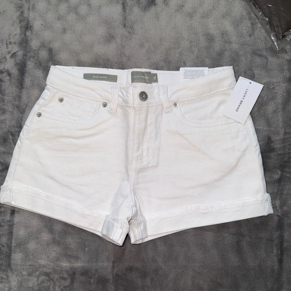 Lucky Brand‎ Riley Short Kids Girls 16 White Denim Slim Fit Stretch Frayed Hem